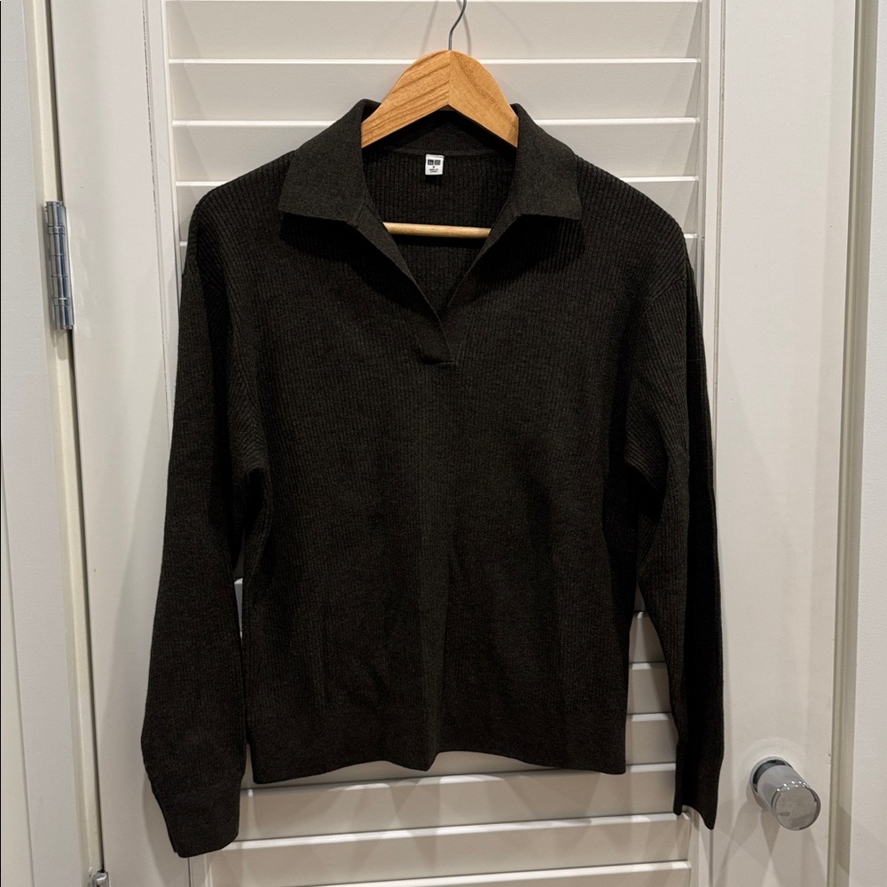 Uniqlo Ribbed Long Sleeve Polo Sweater